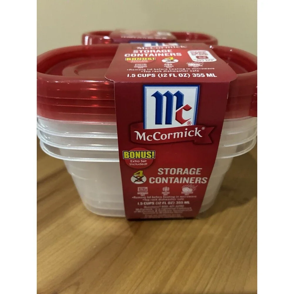 McCormick storage containers 2 sets of 4 total 8 bowls lids 12 oz each